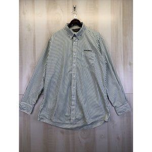 Vintage Quality Apparel John Deere Embroidered Green Stripe Mens Dress Shirt